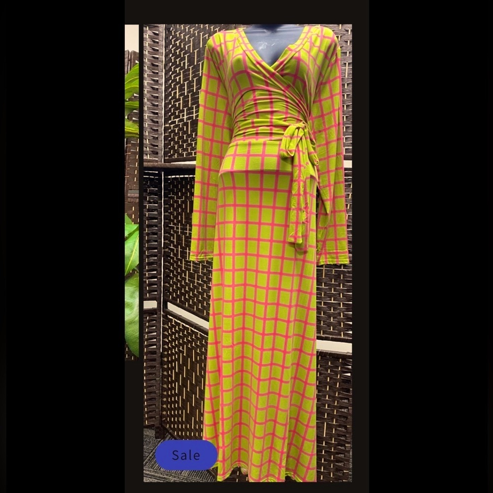 Maxi Pink and green dress. Rare find. New without tags (not worn).